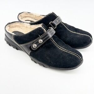 Cole Haan Womens Black Suede Shearling Lined Mules Clogs D18027 Size 8.5 B